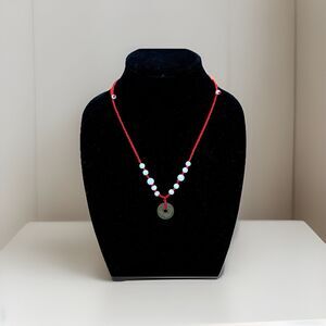Boho Red Cord Necklace W/ Howlite  Beads and Coin Pendant Lucky Charm Jewelry
